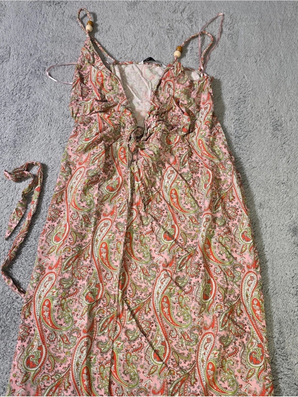Zara Pink & Coral Paisley Tie-Front Maxi Dress